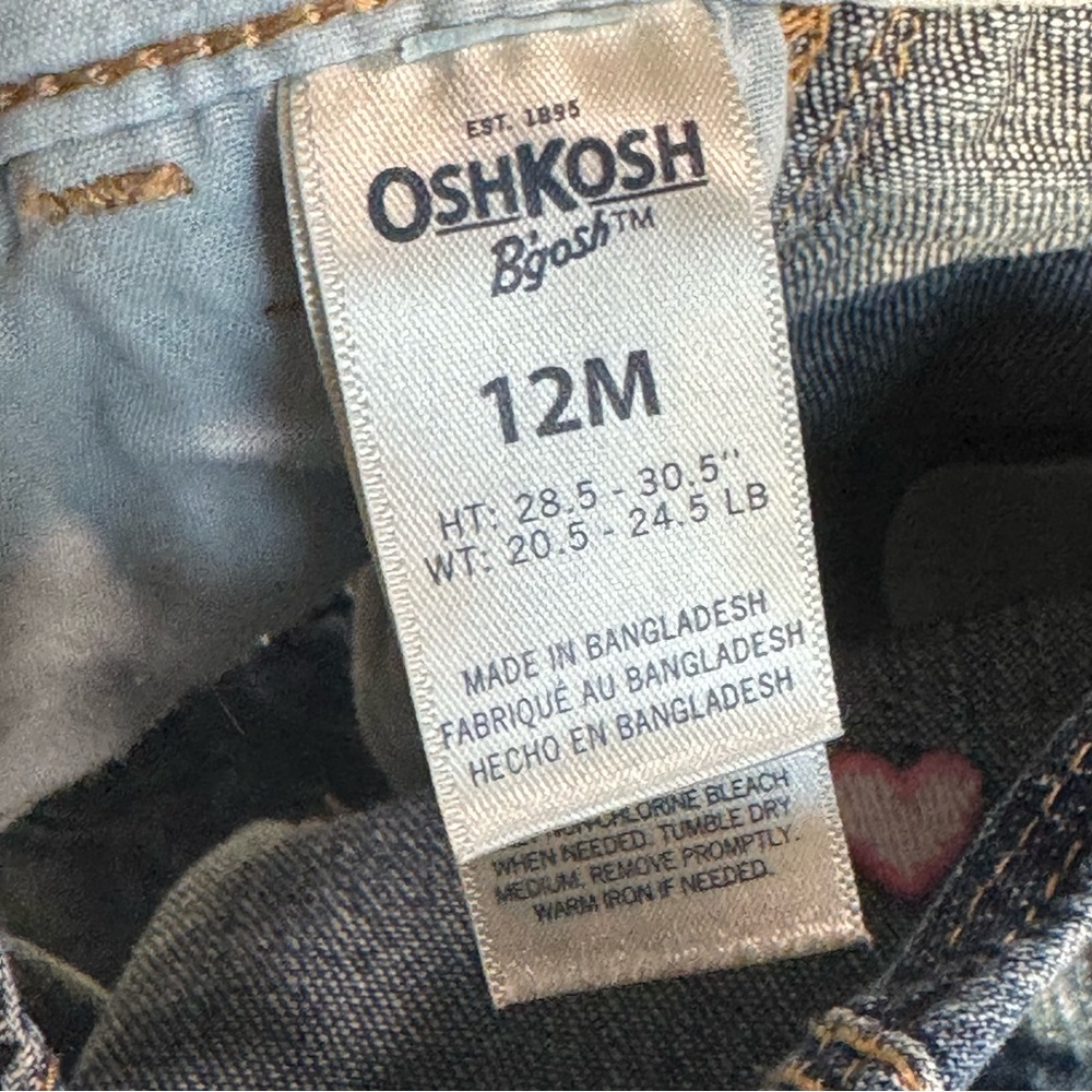 Oshkosh B’gosh Girls Denim Short Overalls hearts 12m - Picture 6 of 6